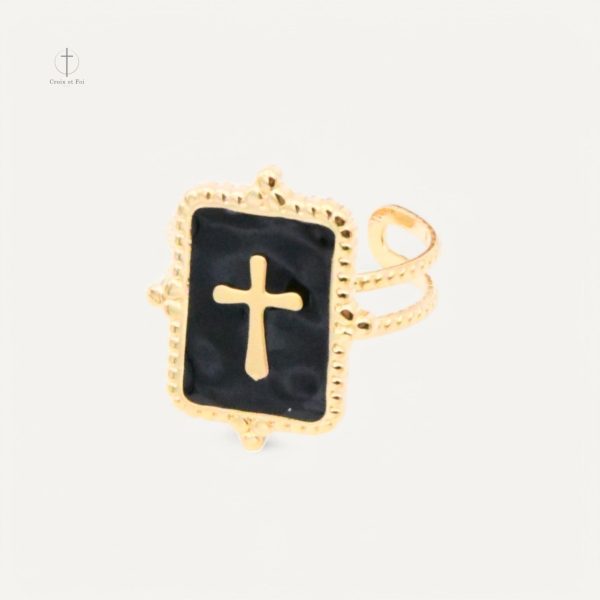 a-14-1 Bague Croix Dorée élégante en métal doré
