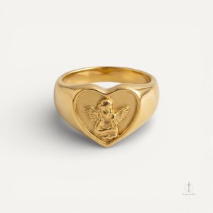 Bague Cœur avec Ange en Relief