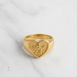 Bague Croix Cœur, Détails en Relief