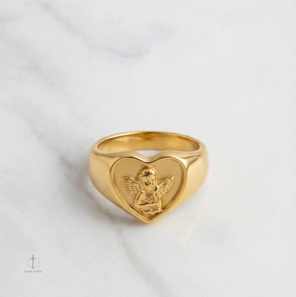 Bague Croix Cœur, Détails en Relief