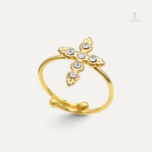 Bague Croix Brillance Divine en métal brillant