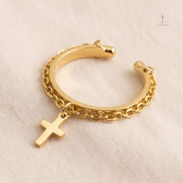 Bague Croix avec Chaîne, accessoire tendance pour femmes