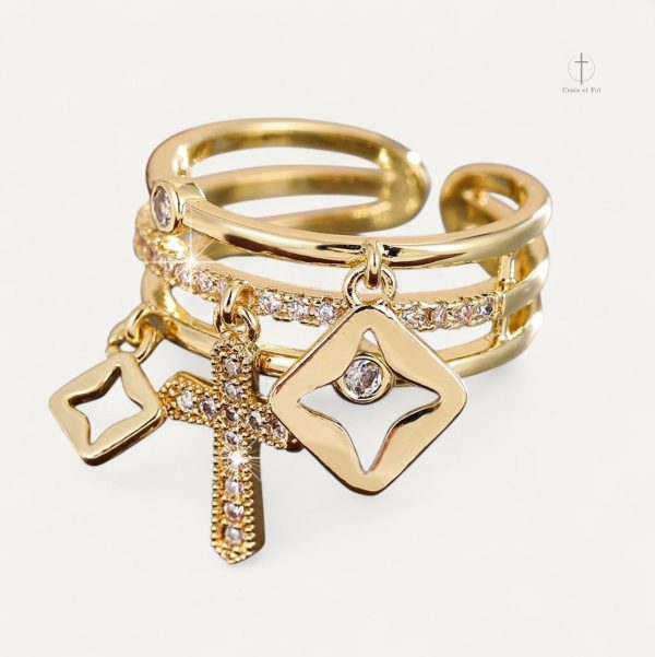 Bague Croix Élégante avec Charms