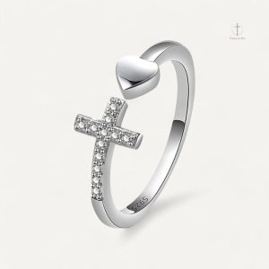 Bague Croix Argent avec motif de cœur