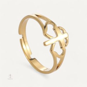Bague Croix avec design cœur entrelacé