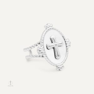 Bague Croix délicate en nacre blanche