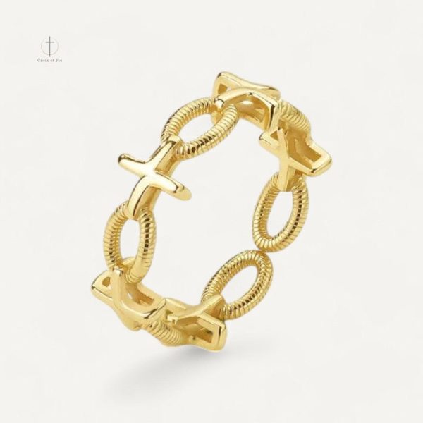 Bague croix en maille élégante et contemporaine