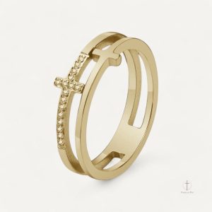 Bague Croix Double-Anneau en design contemporain