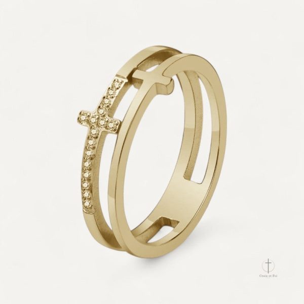Bague Croix Double-Anneau en design contemporain