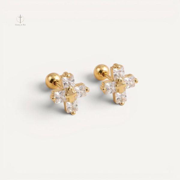 Boucles d'oreilles croix avec cristaux étincelants