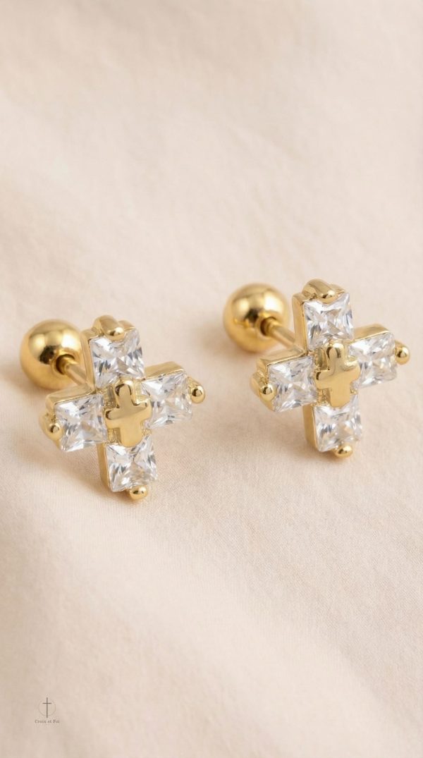 Boucles d'oreilles élégantes en croix scintillante