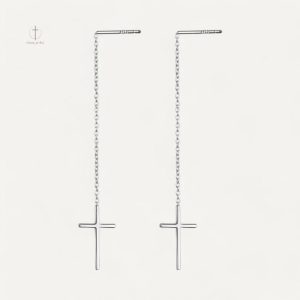 Boucle d'oreille croix avec longue chaîne élégante
