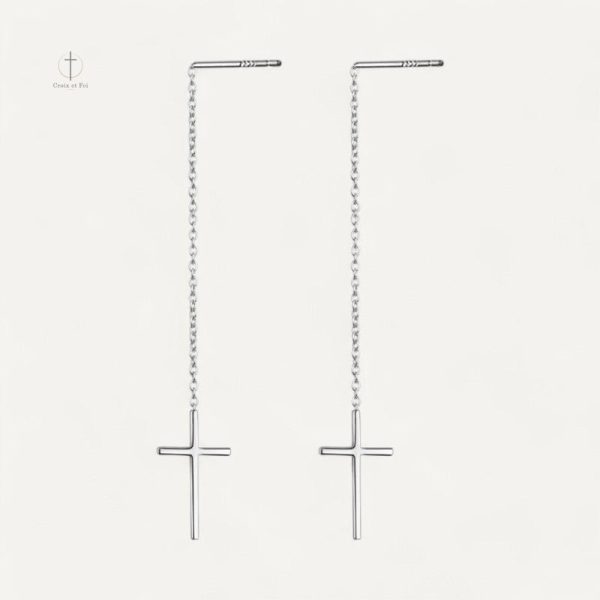 Boucle d'oreille croix avec longue chaîne élégante