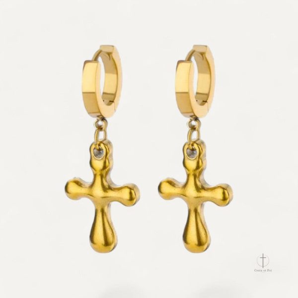 Boucles D'Oreilles Croix Dorées Éclatantes