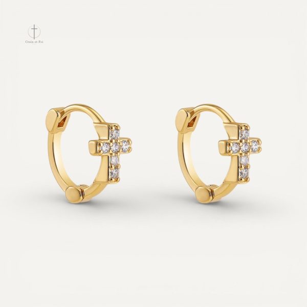 Boucles d'oreilles créoles croix serties