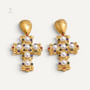 Boucles d’oreilles croisées perlées
