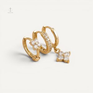 Boucles d'oreilles Croix Set Éclat Sacré en métal brillant