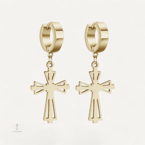 Boucles d'oreilles croisées avec pendentif en croix
