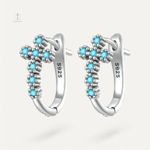 Boucles d'oreilles croix en argent avec accents turquoise