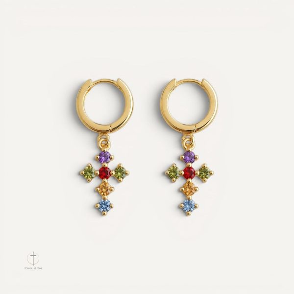 Boucles d'oreilles colorées en forme de croix