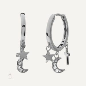 Boucles d'oreilles design croix lune étoile, élégance moderne