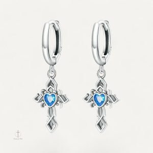 Boucles d'oreilles croix avec diamants bleus