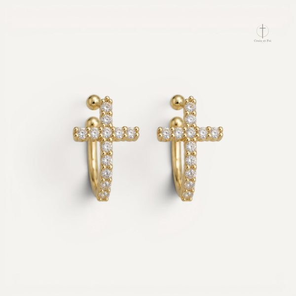 Boucles d'oreilles éclatantes en forme de croix