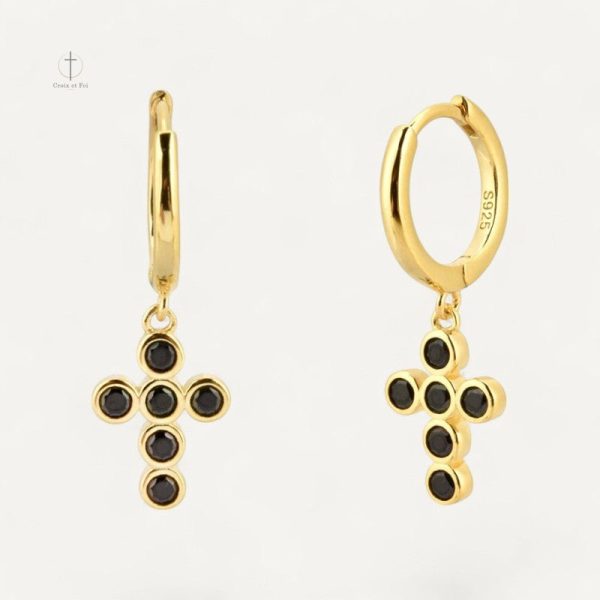 Boucles d'oreilles en croix en onyx noir