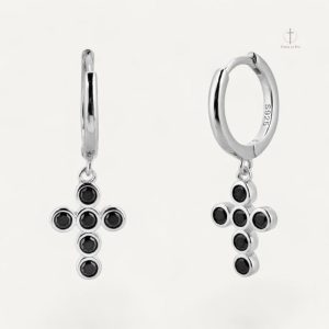 Boucles d'oreilles croix noires élégantes