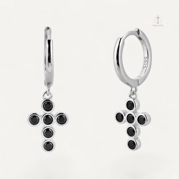 Boucles d'oreilles croix noires élégantes