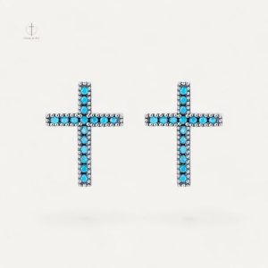 Boucles d'oreilles croisées avec pierres bleues éclatantes