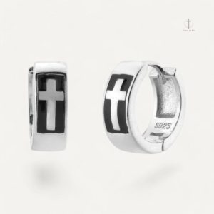 Boucles d'oreilles homme en argent avec design croix