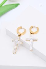 Boucles d'oreilles tendance en croix, éclat cristallin