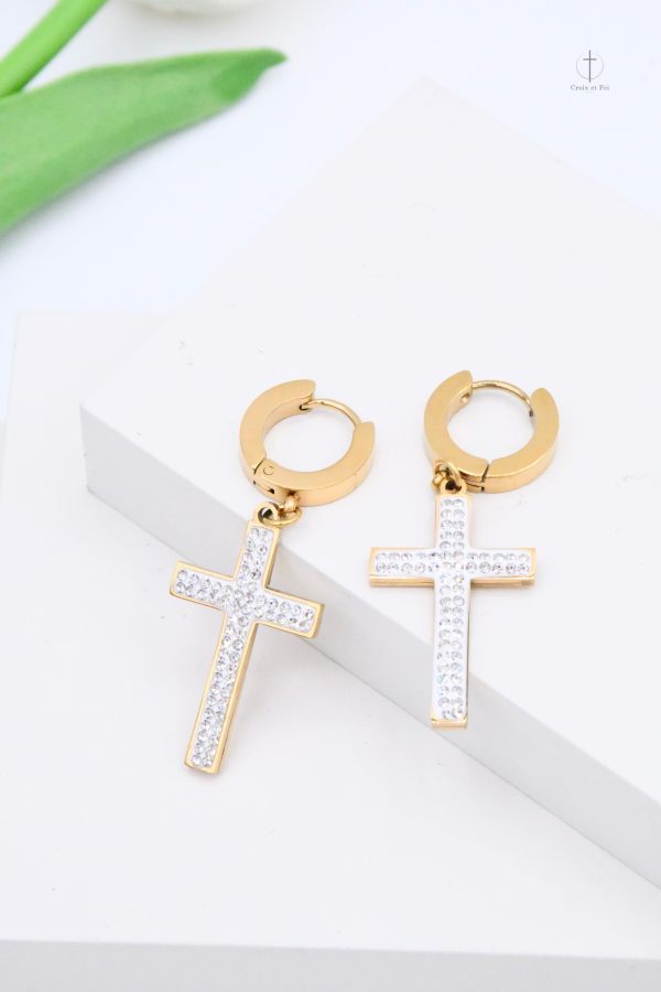 Boucles d'oreilles tendance en croix, éclat cristallin