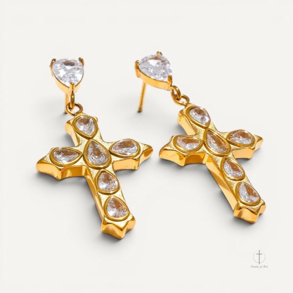 Boucles d'oreilles dorées en forme de croix