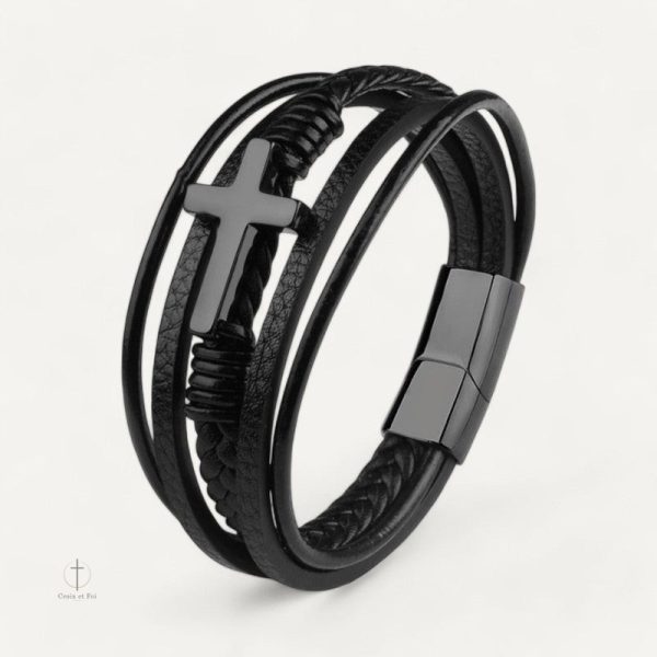 Bracelet en Cuir avec motif Croix