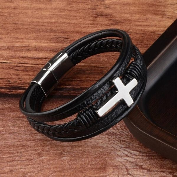 Bracelet pour homme en Cuir avec symbole Croix