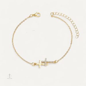 Bracelet Croix Doré avec Strass élégant et raffiné