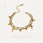 Bracelet Croix Doré Multi-Rangs élégant et raffiné
