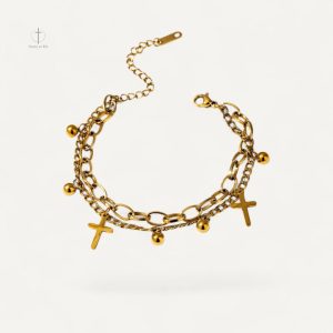 Bracelet Croix Doré Multi-Rangs élégant et raffiné