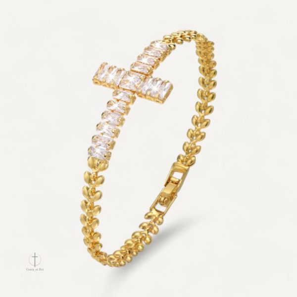 Bracelet Croix Doré avec Pierre Zirconium