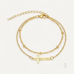 Bracelet Croix Double Chaîne en acier inoxydable