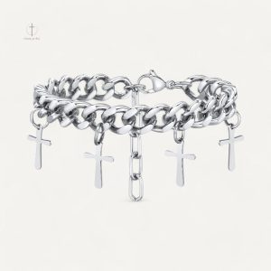 Bracelet Croix Éclatant en métal brillant