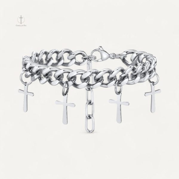 Bracelet Croix Éclatant en métal brillant