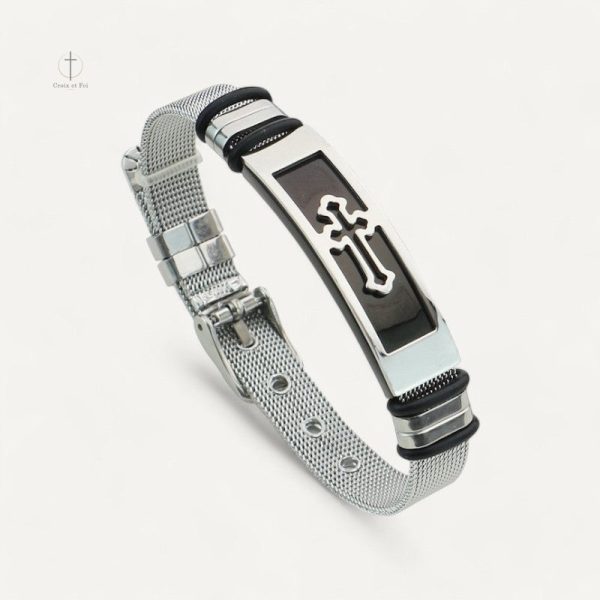 Bracelet en chaîne large avec croix pour homme