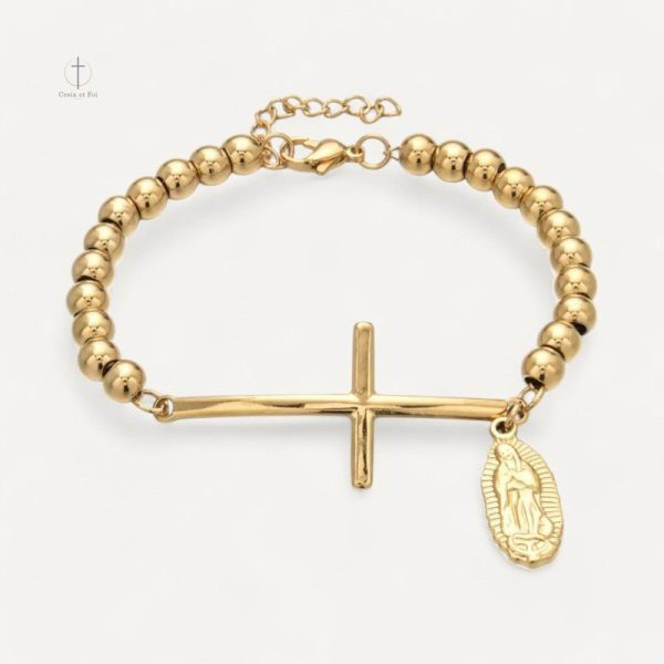 Bracelet Croix et Médaillon Vierge Marie en métal