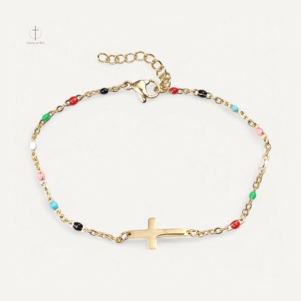 Bracelet Croix Multicolore avec perles décoratives