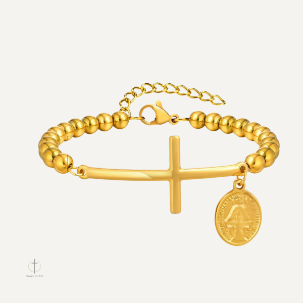 bracelet-croix-vierge-doree-1 Bracelet Croix Dorée avec Vierge
