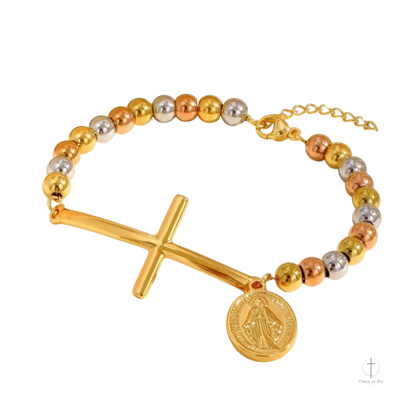 Bracelet élégant avec croix et motif de Vierge