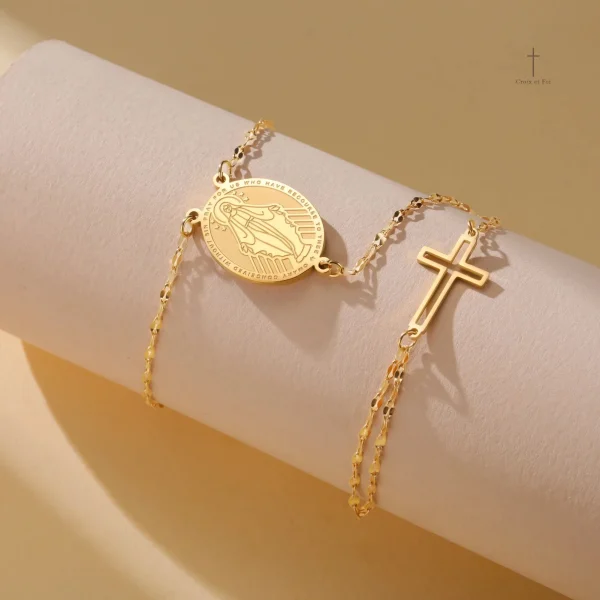 bracelet-duo-sacre-croix-vierge-miraculeuse-4 Bijou sacré Croix et Vierge Miraculeuse en duo